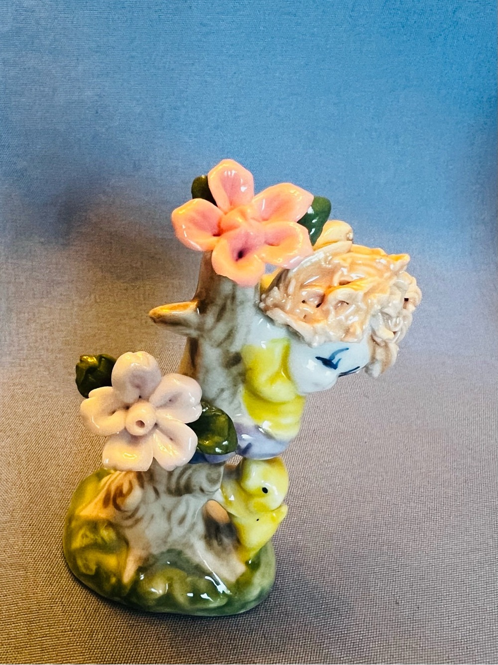 Ceramic Floral Child Figurine in Pink and Yellow - Unbranded